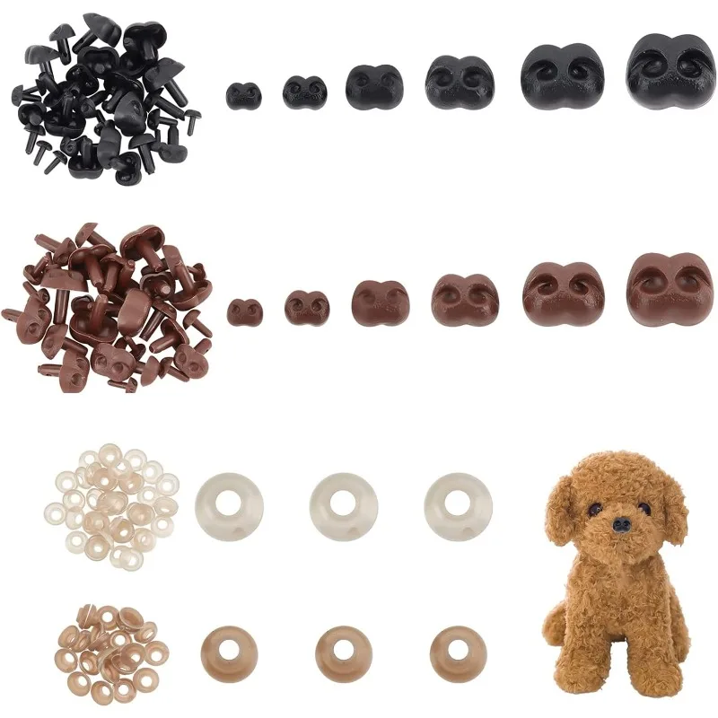 72pcs Doll Noses Plastic Crafts Nose with Washers Assorted Sizes Animal Bear Noses for Plush Stuffed Animals Crochet Puppet Dog