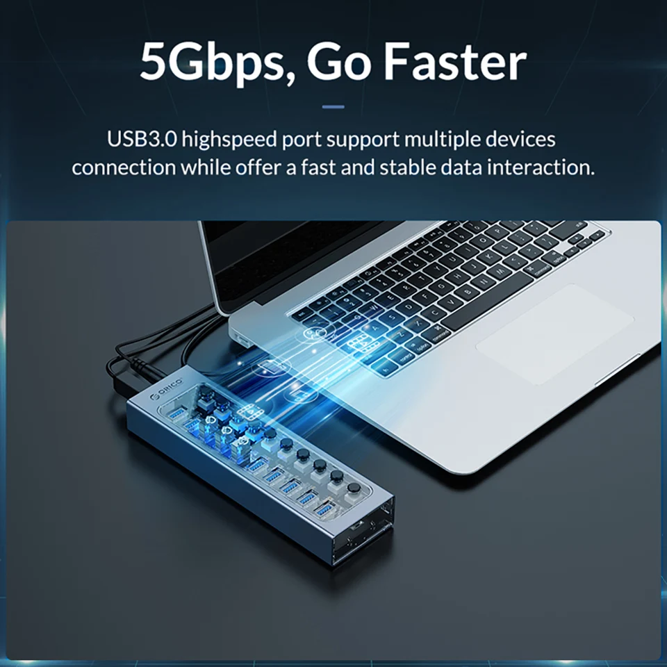 Orico-industrial Múltipla Expansor Soquete Divisor Carregador Usb Adaptador de Alimentação Ligar e Desligar Key Switch Dock Port 10 Port Usb 3.0 Hub - Imagem 3