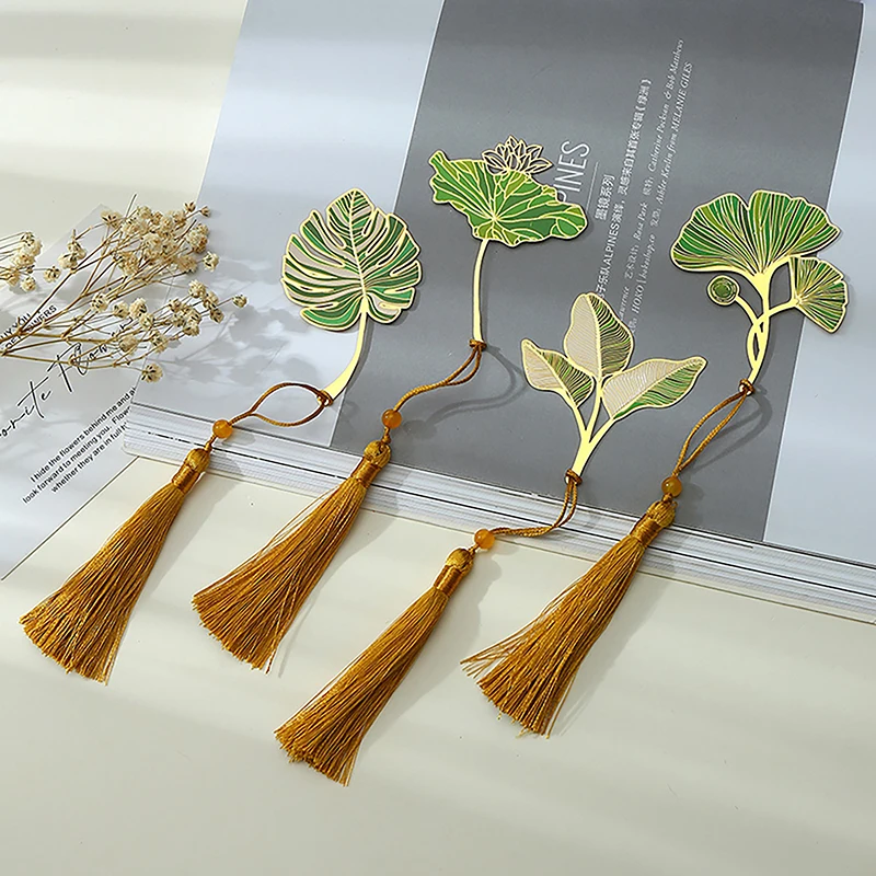 

1PC Exquisite Lotus Leaf Vein Metal Bookmark Chinese Style Creative Bookmarks Tassel Pendant Student Gift School Stationery