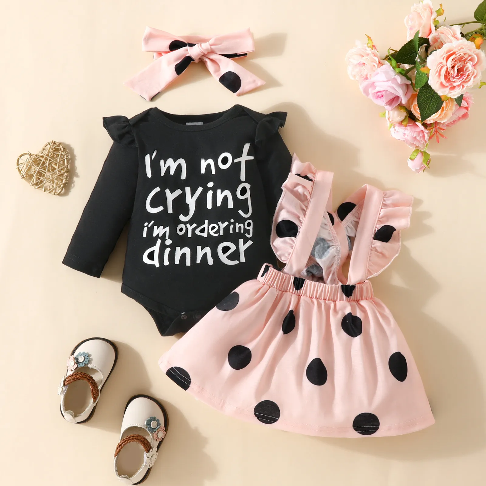 

3Pcs Toddler Baby Girl Clothes Sets Long Sleeve Letter Romper Tops Skirt Headbands Infant Outfits Newborn Baby Clothes 3M 6M 12M