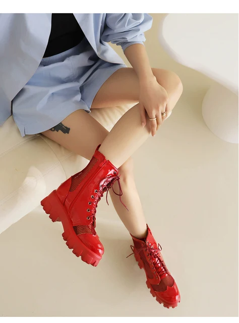 Mesh Panel Lacquer Leather Cutout Breathable Short Boots