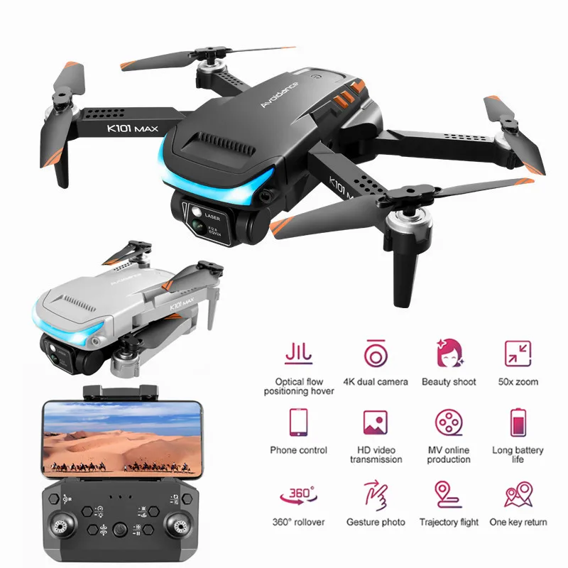 K101 MAX Drone 4K Double Camera HD WIFI FPV Obstacle Avoidance Drone  Optical Flow Four-axis Aircraft RC Helicopter With Camera