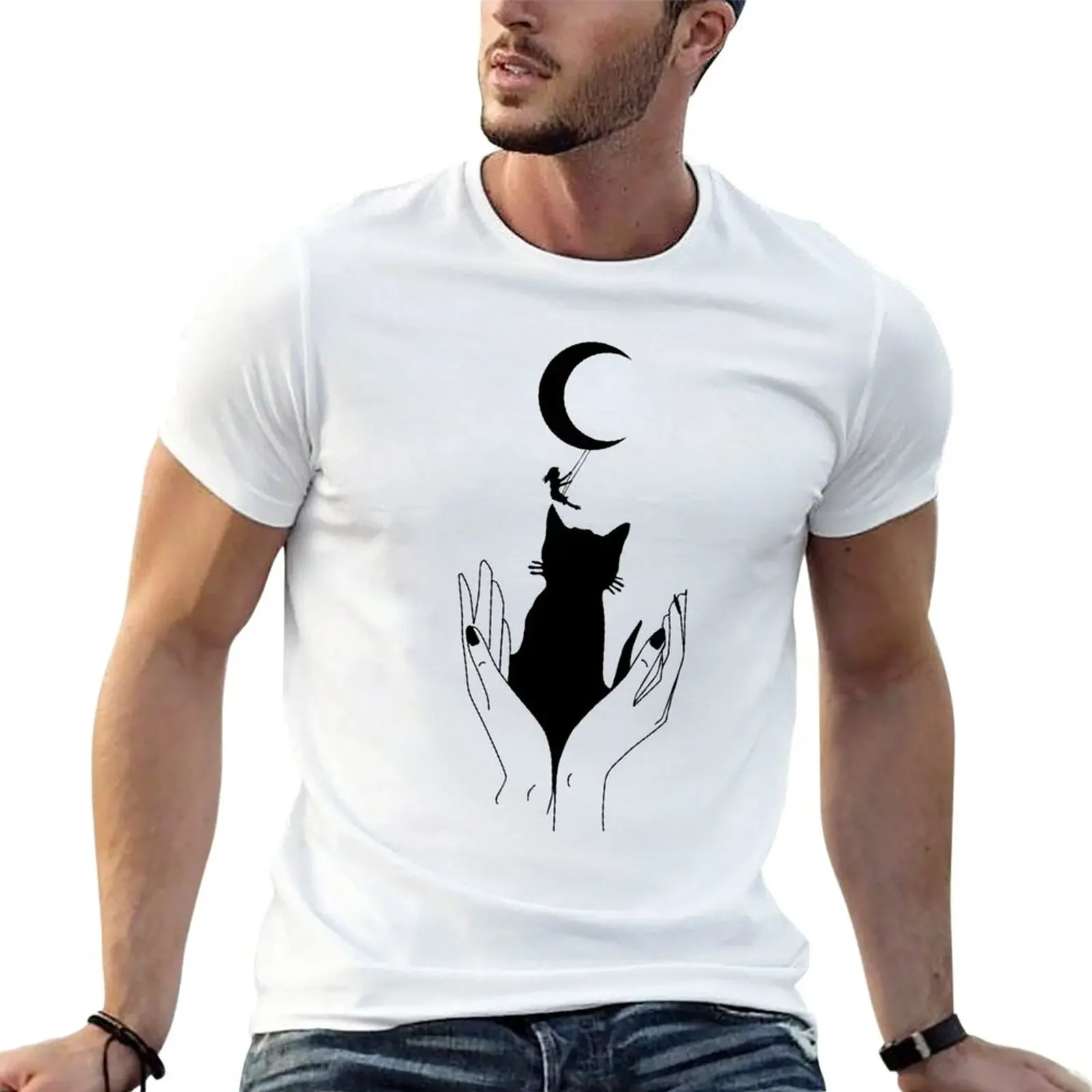 

Moonchild with black cat. T-Shirt shirts graphic tees cute clothes customs mens graphic t-shirts pack