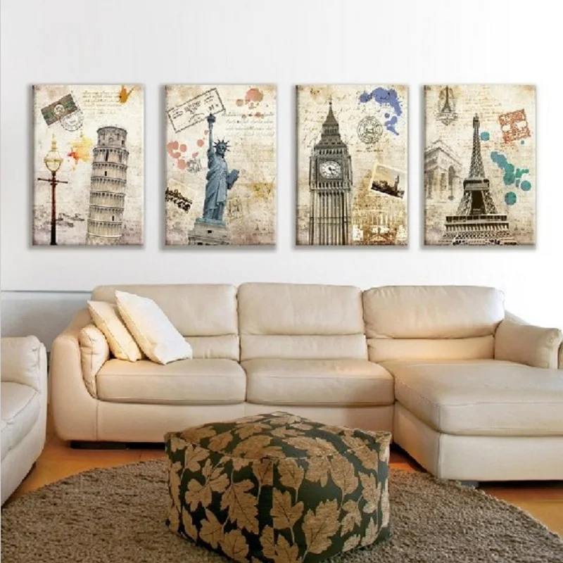 

Angel's Art 4pcs/Set Unframed The Famous Architecture Over The World Print Modern Home Decor Canvas Painting