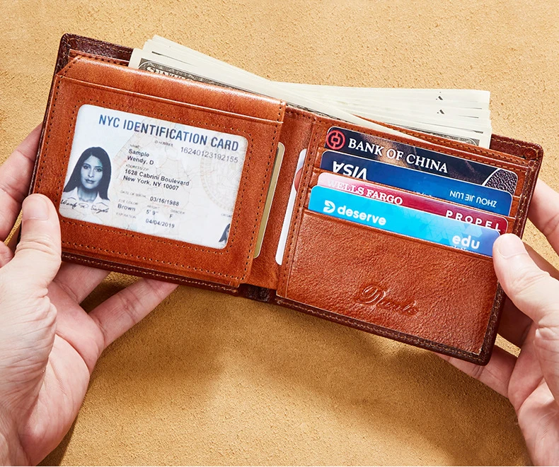 Dante 2023 Men's Leather Wallets RFID Anti-theft Brush Short Clips 100% Head Layer Cowhide Retro Casual Vertical Purse Money Bag