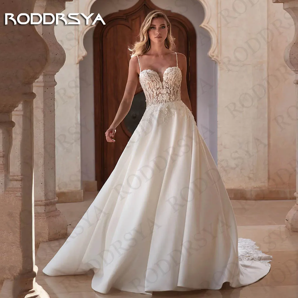 

RODDRSYA Spaghetti Straps Satin Wedding Dresses 2024 A Line Backless suknia ślubna Appliqeu Sweetheart Bridal Gown Vestido Novia