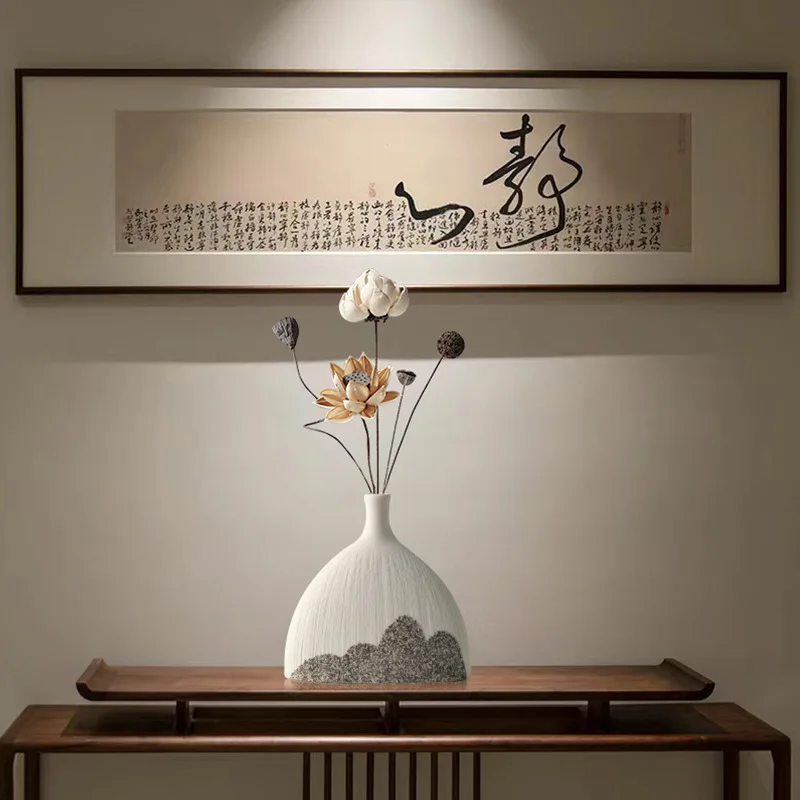 Chinese Style Ceramic Mountain Shape Vase, Creative Home Dining Table Living Room Bedroom Office Decor Flower Arrangement, 1Pc