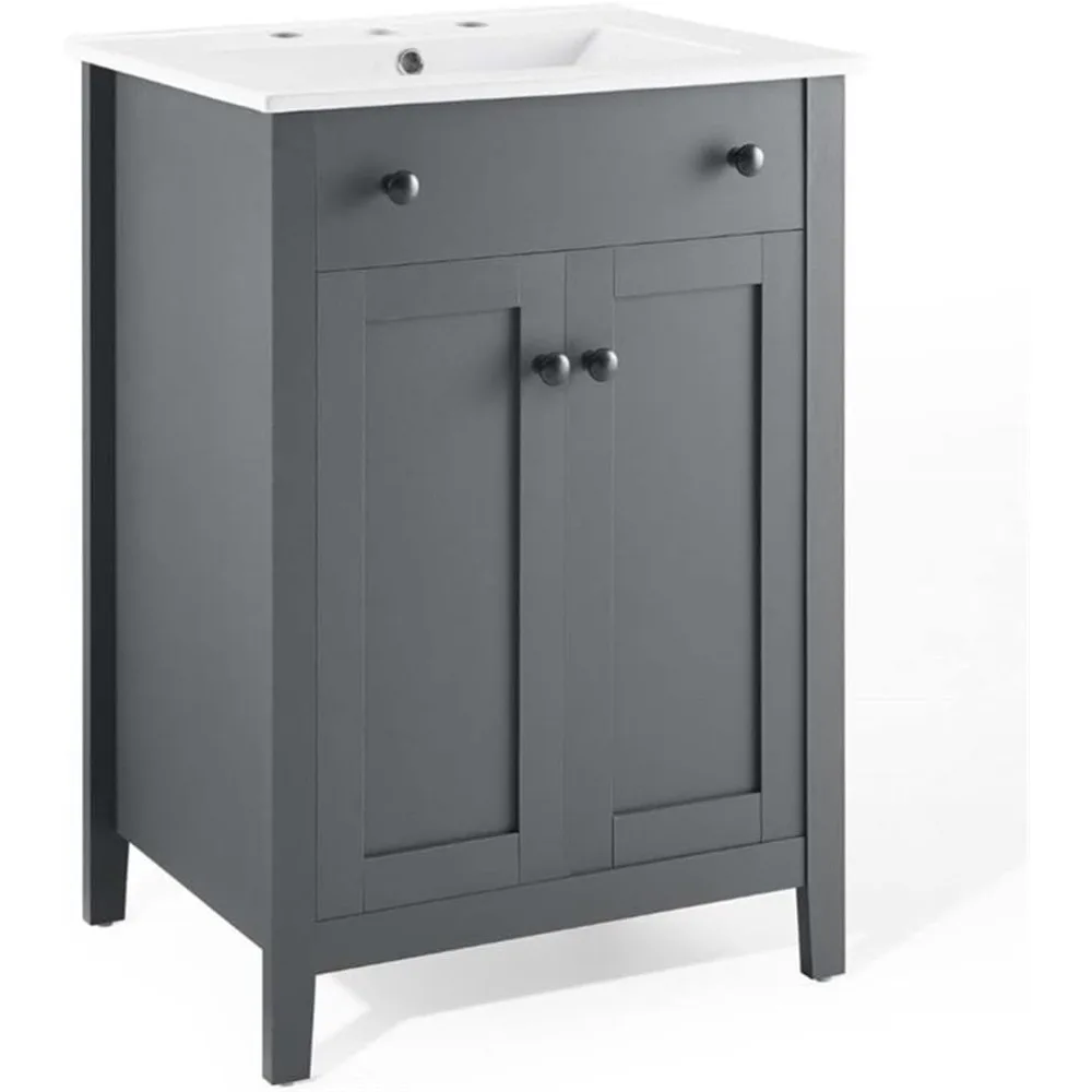 Classic modern minimalist design Bathroom vanity cabinet, 24 ", white sink, gray Product Dimensions 18"D x 24"W x 33"H 2