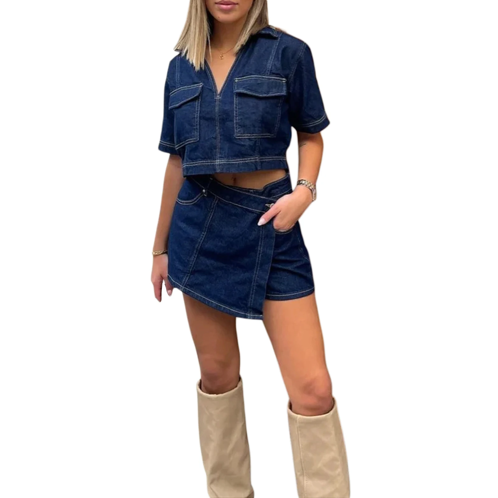 Skort Sets For Women Piece Denim Two Piece Outfits For Women