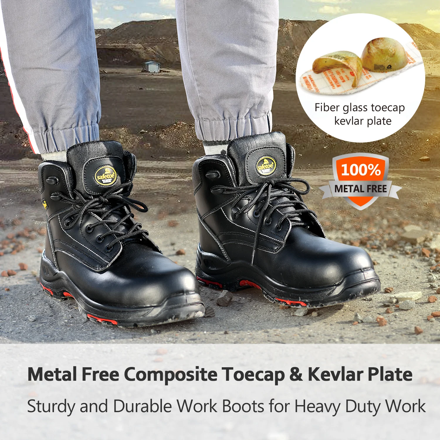Safetoe Safety Mens Work Boots Wide Steel Toe Cap Anti-Static Breathable Full Grain Leather