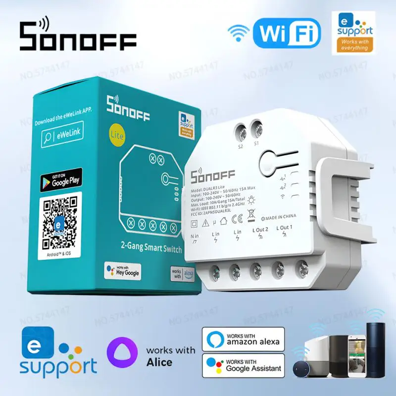 

SONOFF WiFi MINI Switch DUAL R3Lite Dual Relay Module DIY Smart Switch 2Gang Control Timing Via Eweblink Alexa Google Smart Home