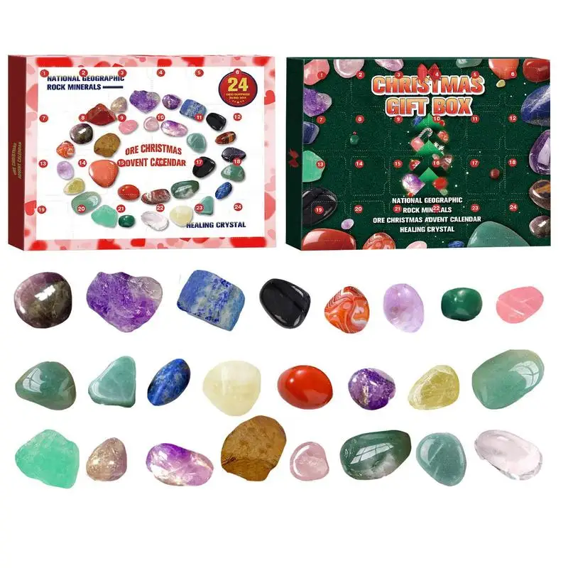 Advent Calendar 2022 24 Pcs Natural Crystal Gemstone Stone Minerals Box Complete Rock Collection Christmas Countdown Kids Gift