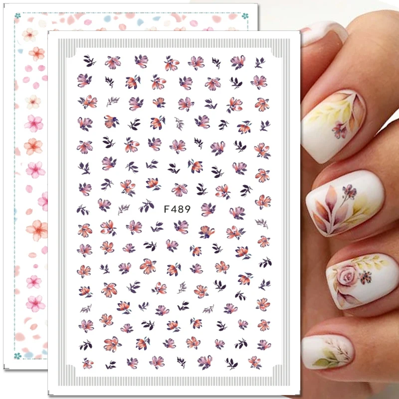 

3D Flowers Charms Nail Stickers Floral Leaf Cherry Blossoms Nail Decals Design Summer Wraps Sliders Nail Art Decoration