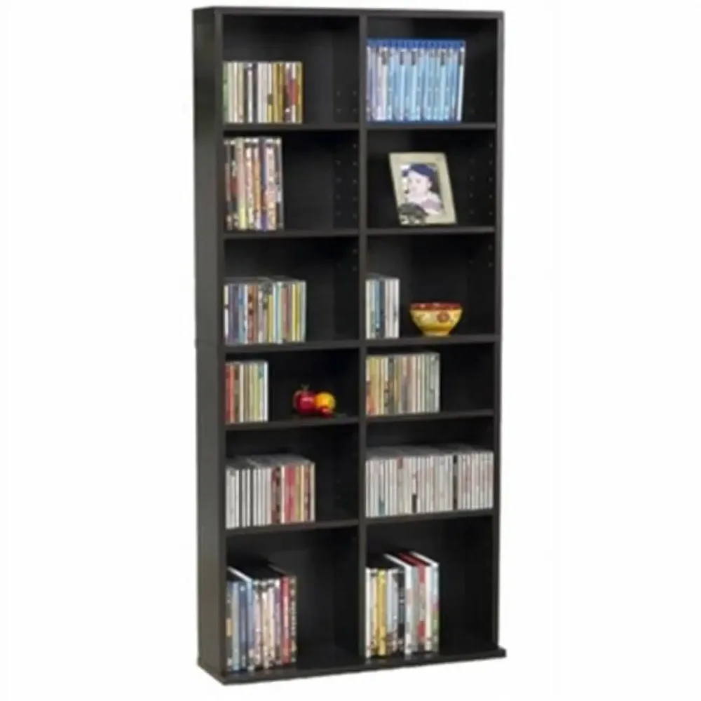 

Espresso Floating Shelves on Wall Shelf 25“x54” Oskar Adjustable Wood Media Storage Shelf Bookcase (228 DVDs Ps5 Accessories
