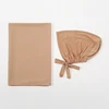 Solid Chiffon Hijab With Matching Undercap Set Women Plain Shawl Jersey Inner Modal Caps Muslim Headband Two-piece Scarf Set 6