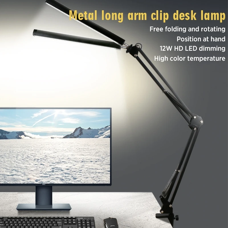 

120Pcs 12V LED Long Arm Clip Desk Lamp USB Double-head Foldable Table Lamp Led Reading Studying Lamp for Office/Study/Working