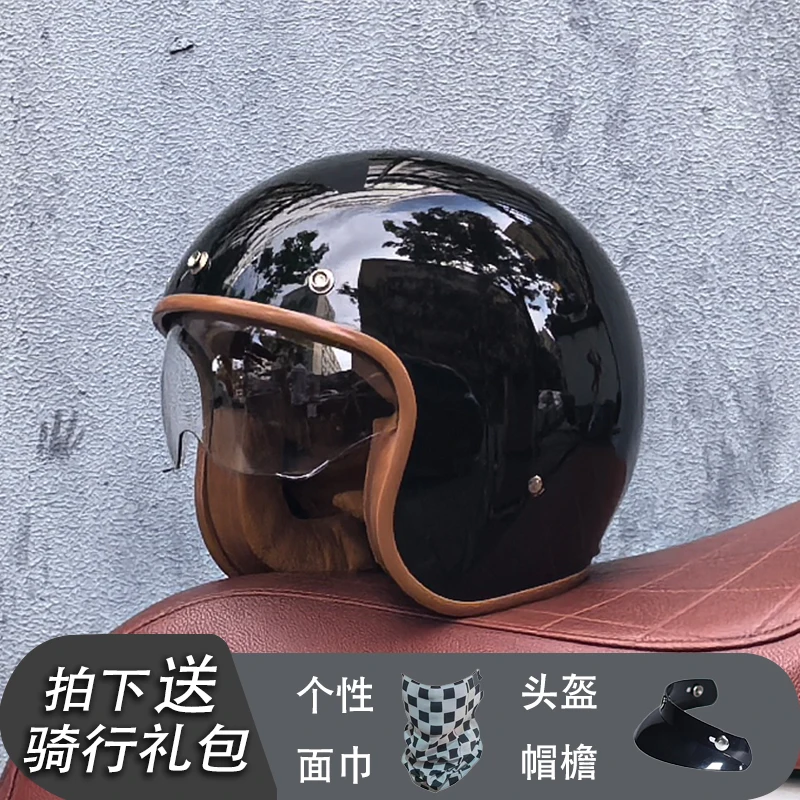 thumbnail image 1 of Casco de motocicleta retro de última generación, abierto, 3/4, para bicicleta tipo chopper, con lente, aprobado por DOT, orz-060, 1 of 5