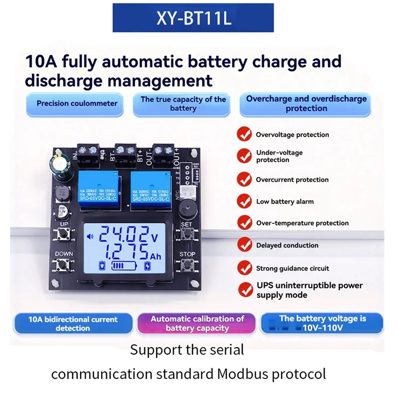 XY-BT11L 10A 양방향 배터리 충전 방전 모듈 + 충전 보호 및 전류 감지용 K485X 모듈