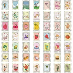 Cartoon Stamps Waterproof Sticker Set - Creative Aesthetic Decals for Laptops, Scrapbooks, Luggage, and DIY Projects (1Set - 50pcs)