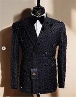 Sparkly Crystals Beaded Men Suit Groom Tuxedo Customized Notched Lapel Male Prom Blazers 2 Pieces Sets WeddingCostume Homme 1