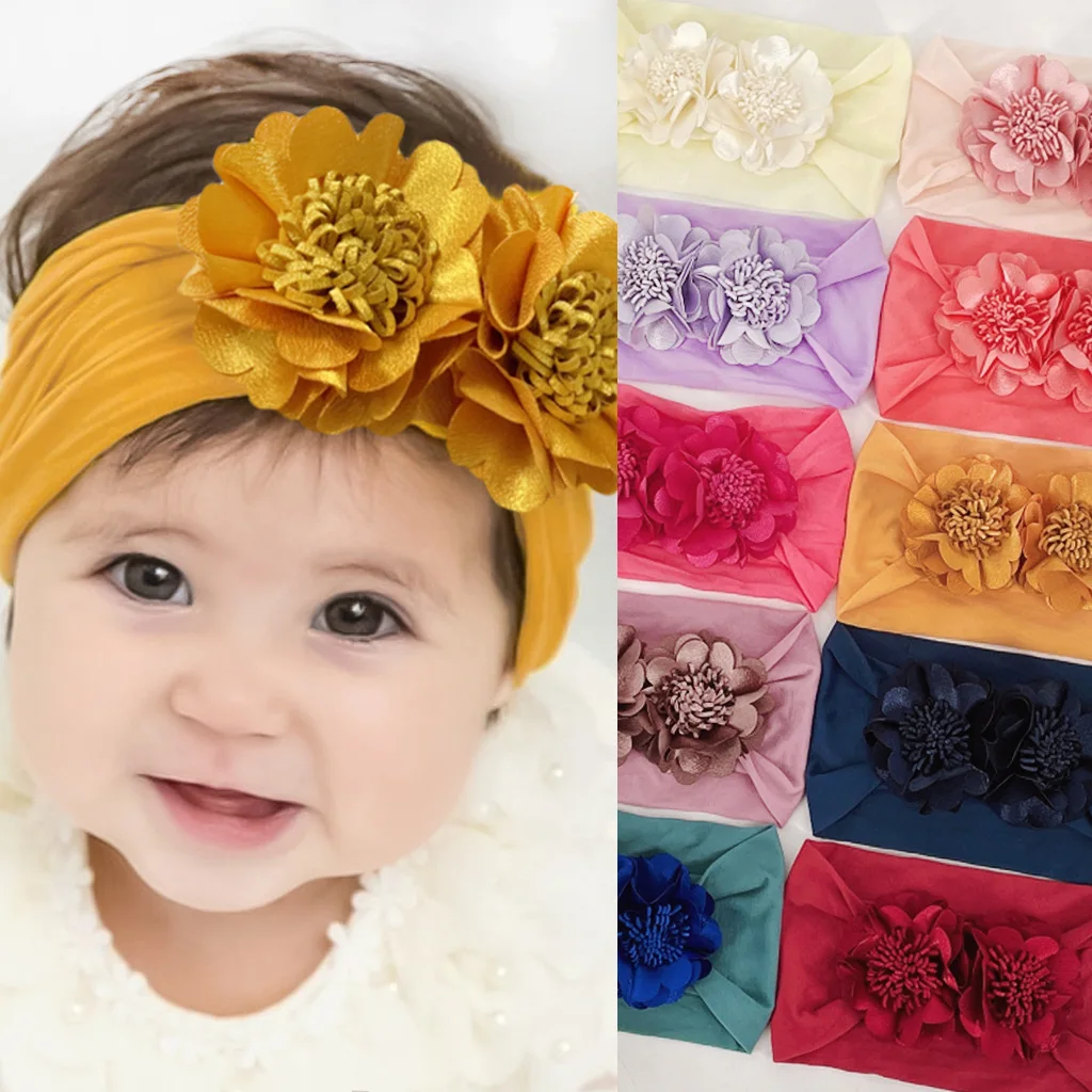 

Nylon Seamless Flower Headscarf, Plain Color, Baby Hair Accessories, European and American, 5Pcs
