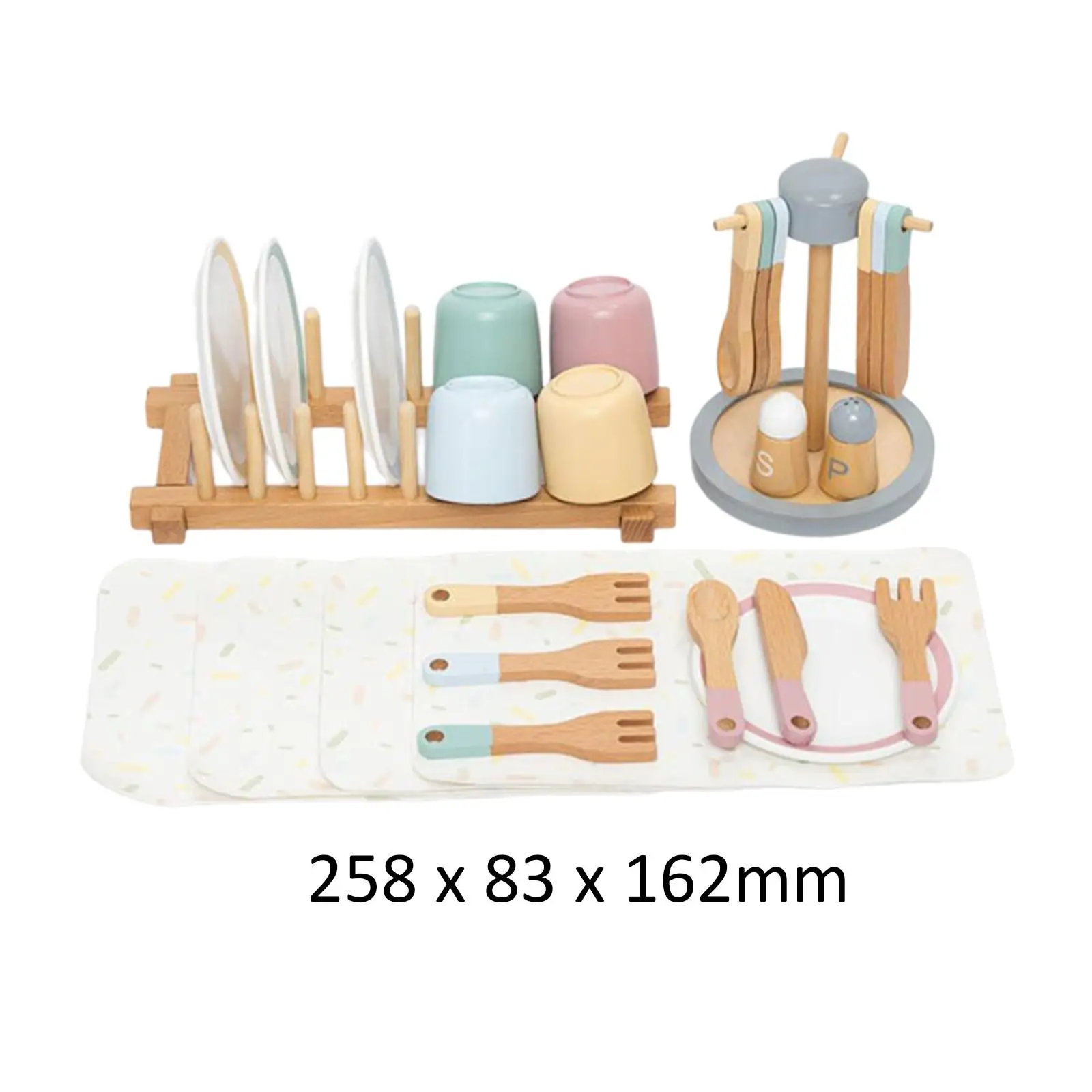 Wooden Toy Plates Dishes Play Cutlery Plate Set Color Matching Cups Wooden Toy Tableware Play Dishes for Kids for Age 3 4 5 6 6