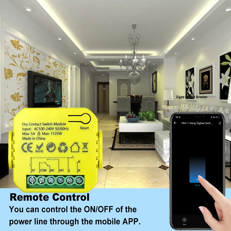Tuya Smart ZigBee Dry Contact Switch Relay 5A Module App Remote Control Timing D