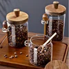 Kitchen Glass Jar Grains Coffee Beans Tealeaf Storage Containers with Wood Spoon Lid Clear Spice Jar Moisture-proof Storage Tank 3