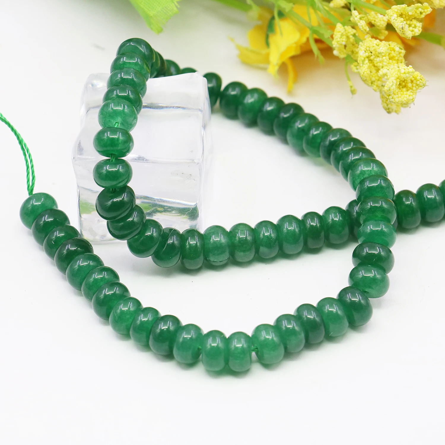 5x8mm Green Malay Chalcedony Crystal Abacus Loose Bead DIY Stone,Transparent Pattern Jewelry,Women Gift Necklace/Bracelet 15inch