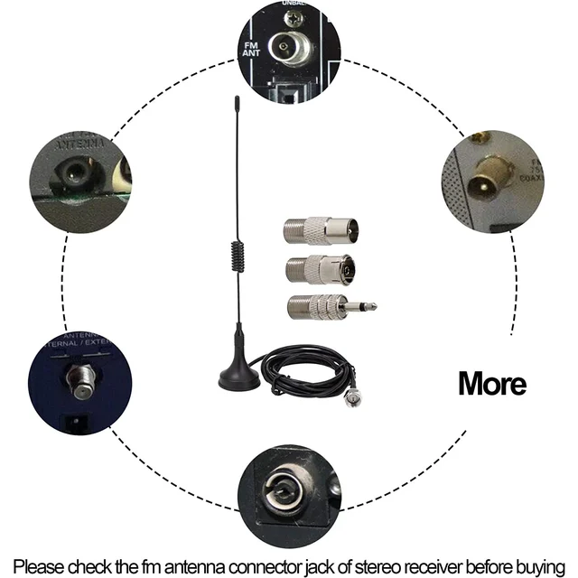 Antenna FM/DAB Telescopica Con Base Magnetica | Per Radio, Stereo HiFi E Home Theater - 75 Ohm - Foto 2