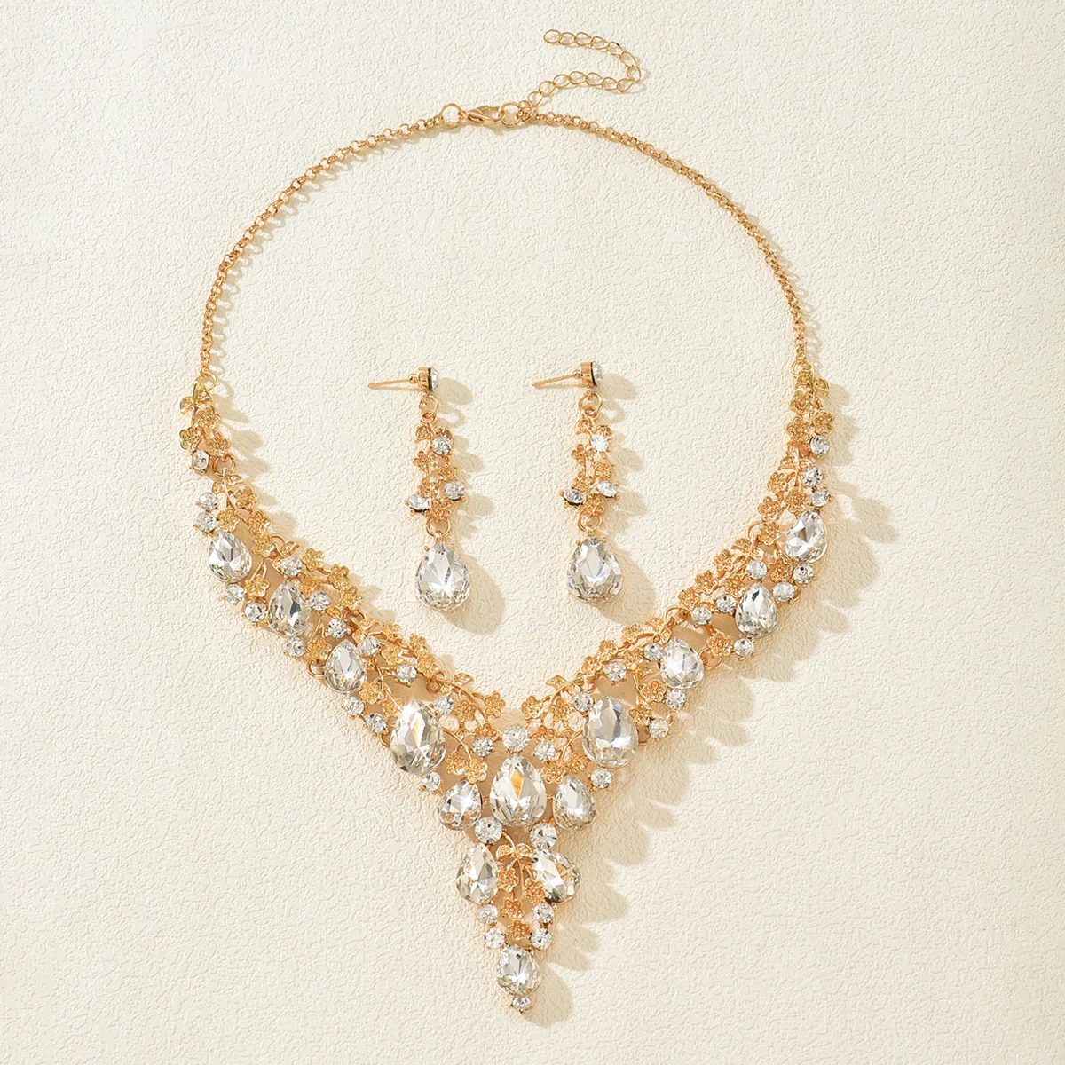 2PS Übertriebener Wassertropfen-Legierungsschmuck Damen Halskette Ohrringe Zweiteiliges Set Braut Hochzeit Party Schmuck Muttertag Geschenk – Detail 10