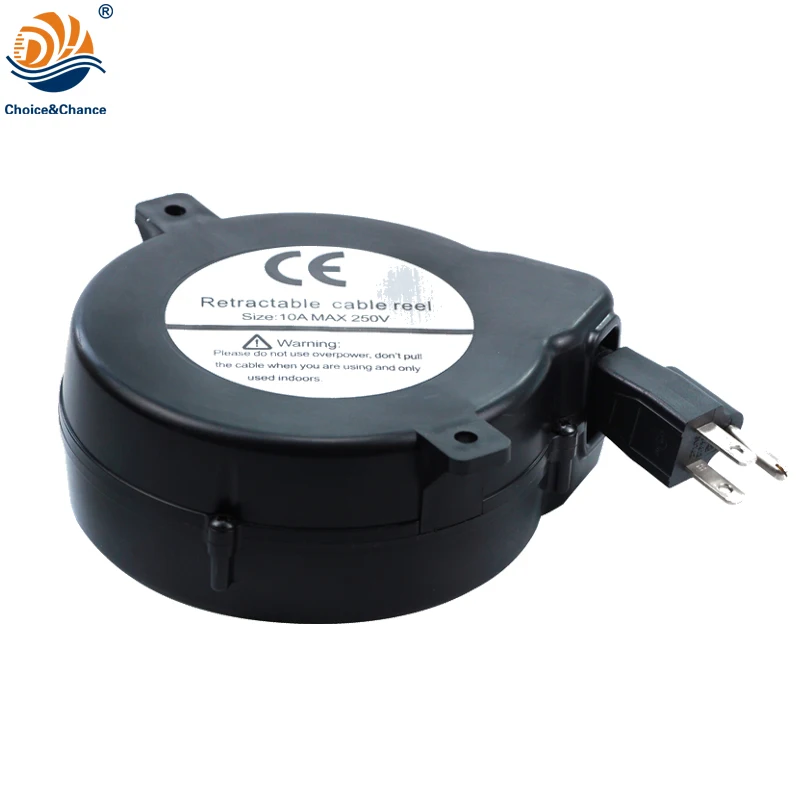 DYH-1805 Auto Retractable Cable Reel 16AWG US Standard Cable 2.0 Meters  Retractable Cable Reel With US Plug Black Color