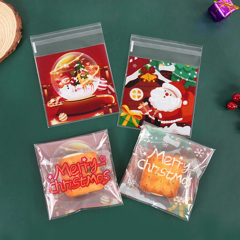 

100Pcs Christmas Candy Cookie Bags Self-Adhesive Santa Gift OPP Packaging Bags Pouches New Year Noel Navidad Xmas Party Supplies