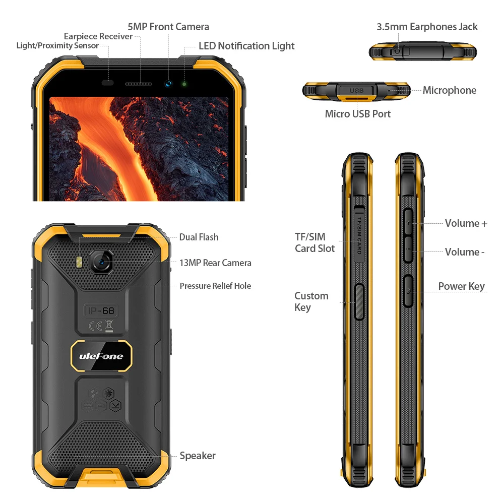 Ulefone Armor X6 Pro Waterproof Rugged Smartphone Quad Core 4GB+32GB 5.0Inch Display Android 12 Mobile Phone 4000mAh Battery NFC