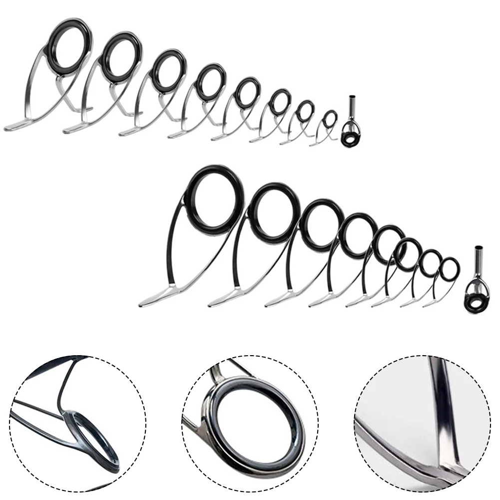 Fishing Rod Guide Ceramic Rings 9 Pcs Replacement Fishing Rod Top Ring Tip Eye Guide Repair Building Stainless Kit Set