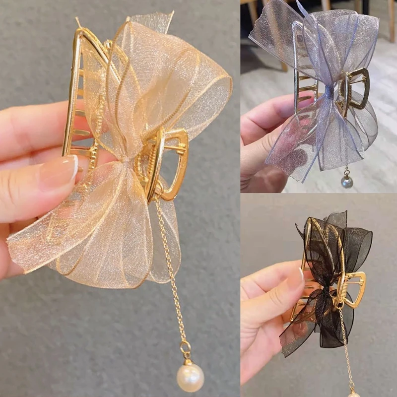 

Hollow-out Hair Claw Tassel Pearl Jaw Clips French Design Hollow Barrettes Dropship