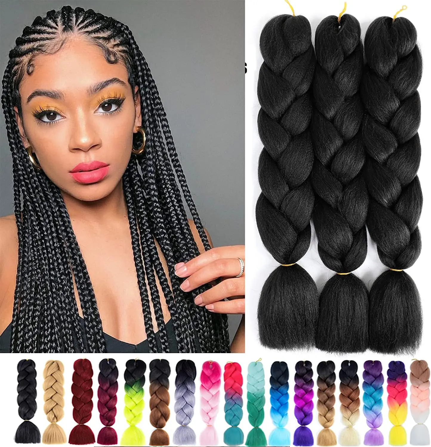 Synthetic Braiding Hair 24Inch Ombre Braiding Hair Packs Bulk Jumbo