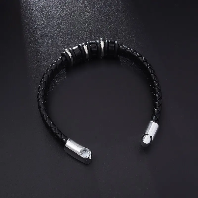 Leather bracelet classic leather braided magnetic metal buckle bracelet men's casual business jewelry gift