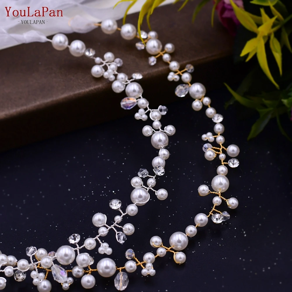 TOPQUEEN Rhinestone Wedding Hair Accessories Diamond Hair Band Wedding Headband Bridal Headpiece Silver Golden Bridal Tiara HP03