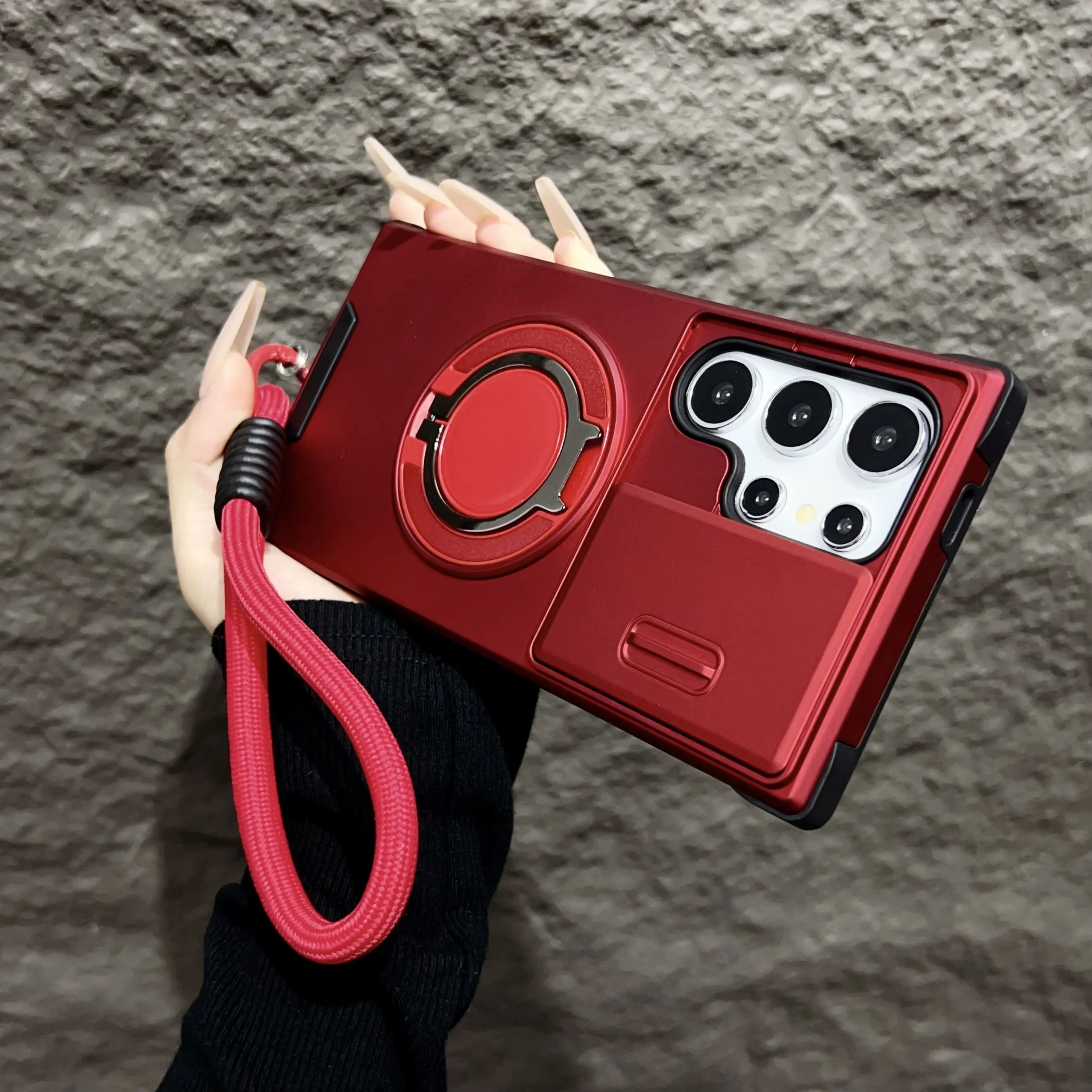 Hot Armor Case with Lanyard, Ring Stand, and Slide Camera Protector