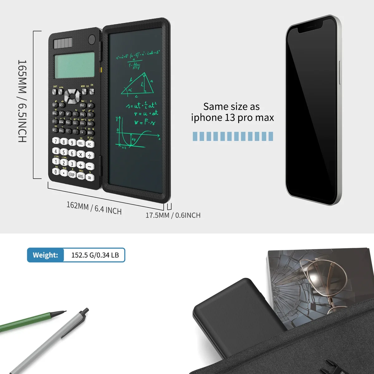 Mini Scientific Calculator with Writing Tablet Calculators Notepad Memo Office Electronics School Supplies 991es Ms EX 82ms NEW — view 5