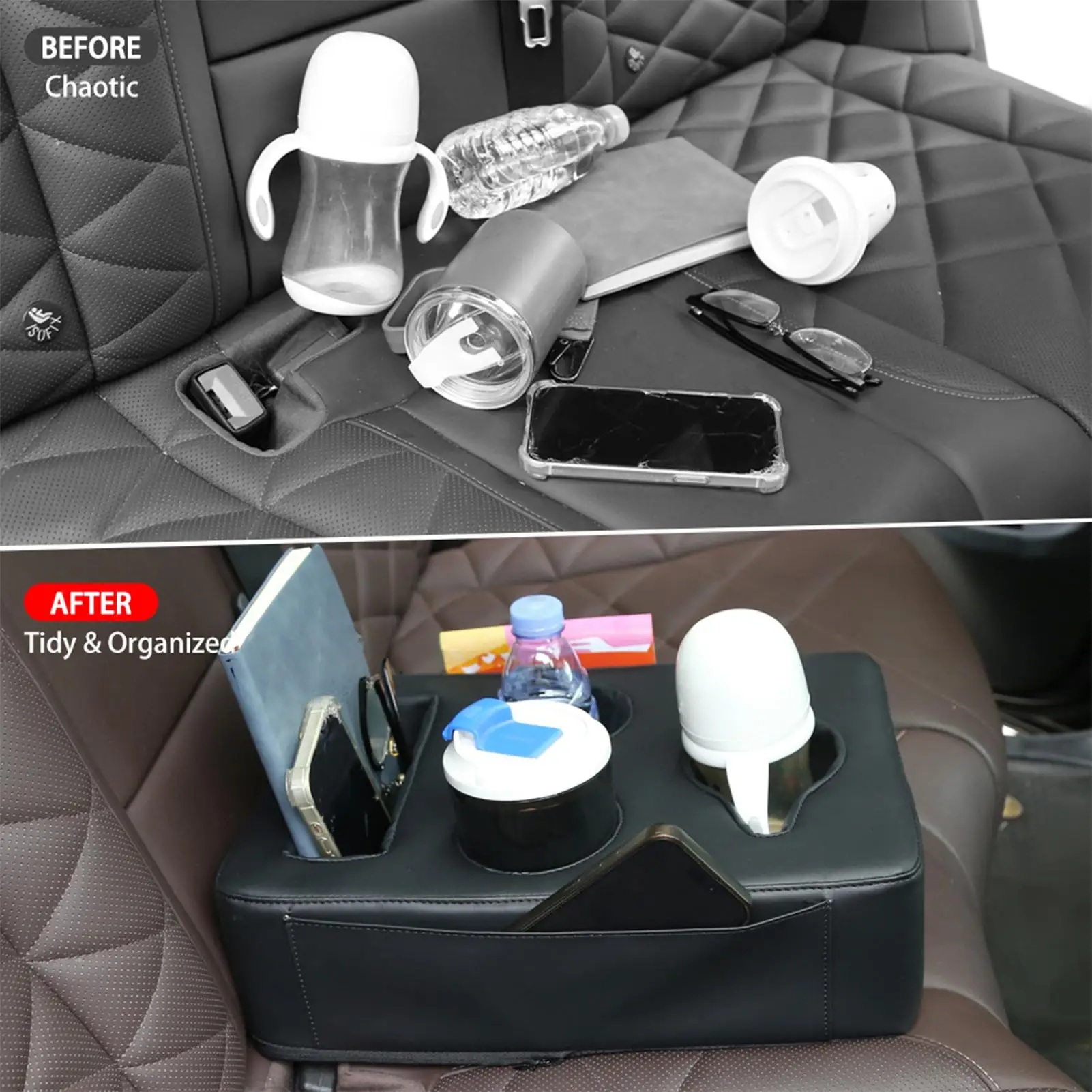자동차 뒷좌석 컵홀더 다기능 뒷좌석 수납 정리함 휴대용 해변 캠핑 간식 보관함 컵홀더 트레이