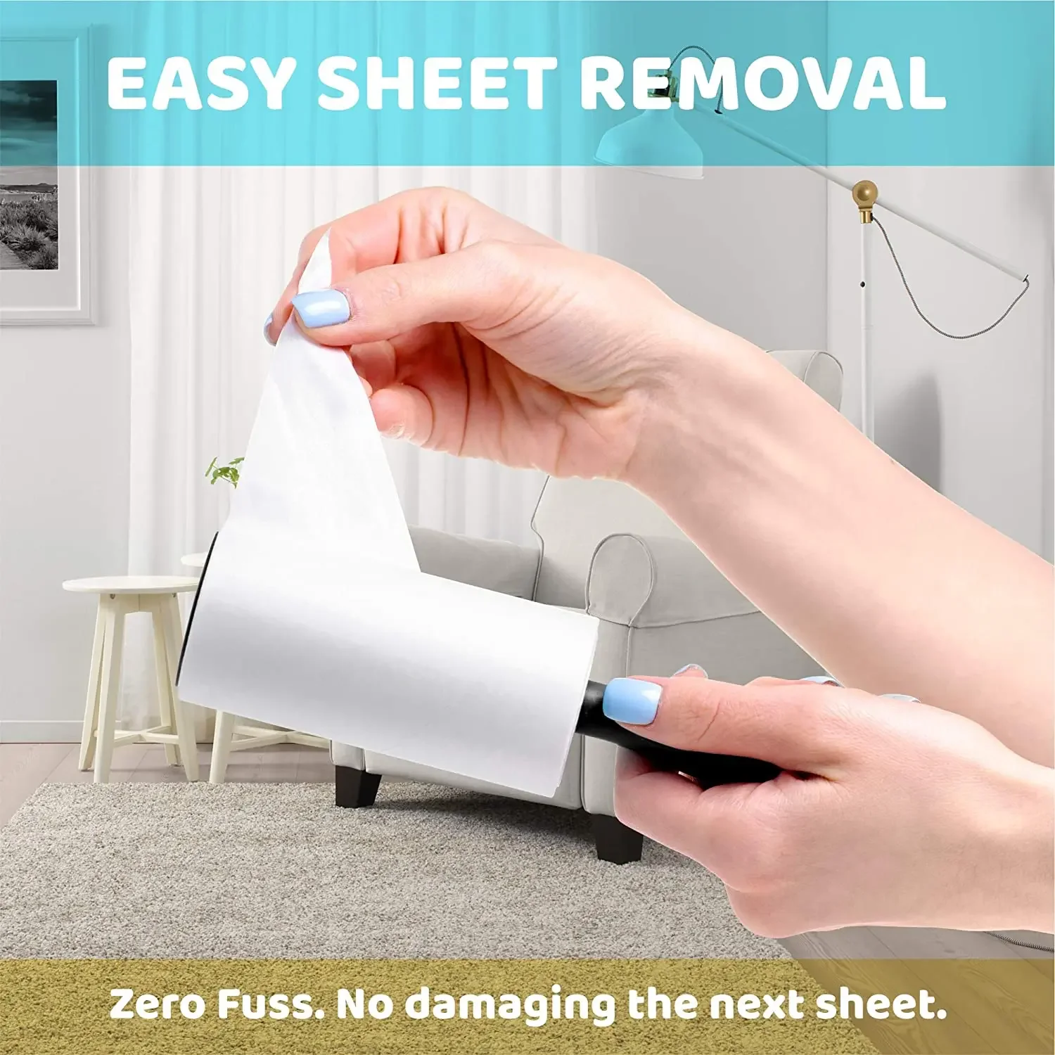 Extra-Sticky Lint Roller for Pet Hair Removal 60 Sheets/Roll,Ideal for Dog & Cat Owners,Perfect for Clothes & Furniture Cleaning