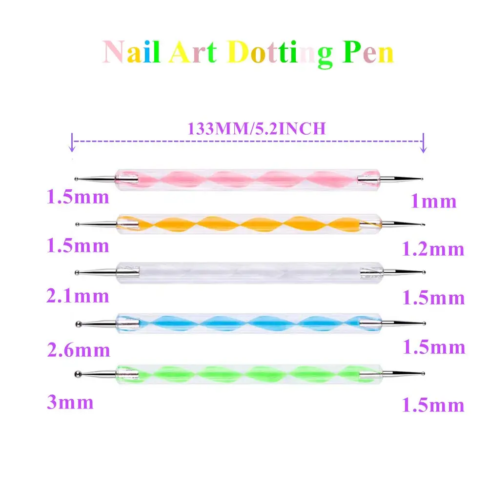 5Pcs Nails Art Dotting Pen Double-Head Swirl Marbleizing Steel Dotting Pen Professional Drawing/ Dotting/Diamonds Manicure Tools 2