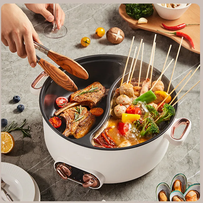 220V Electric Hot Pot Multicooker Household Non-stick Cooking Machine Frying Pan Pot 5L Double-flavor Hot Pot 3L Single Pot 4