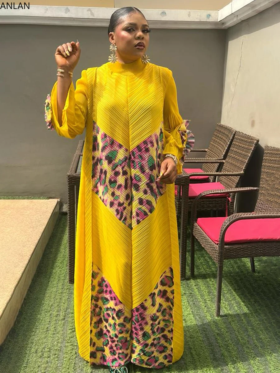 فستان طويل مطوي من ANLAN للنساء ، طويل مياكي ، كتل...