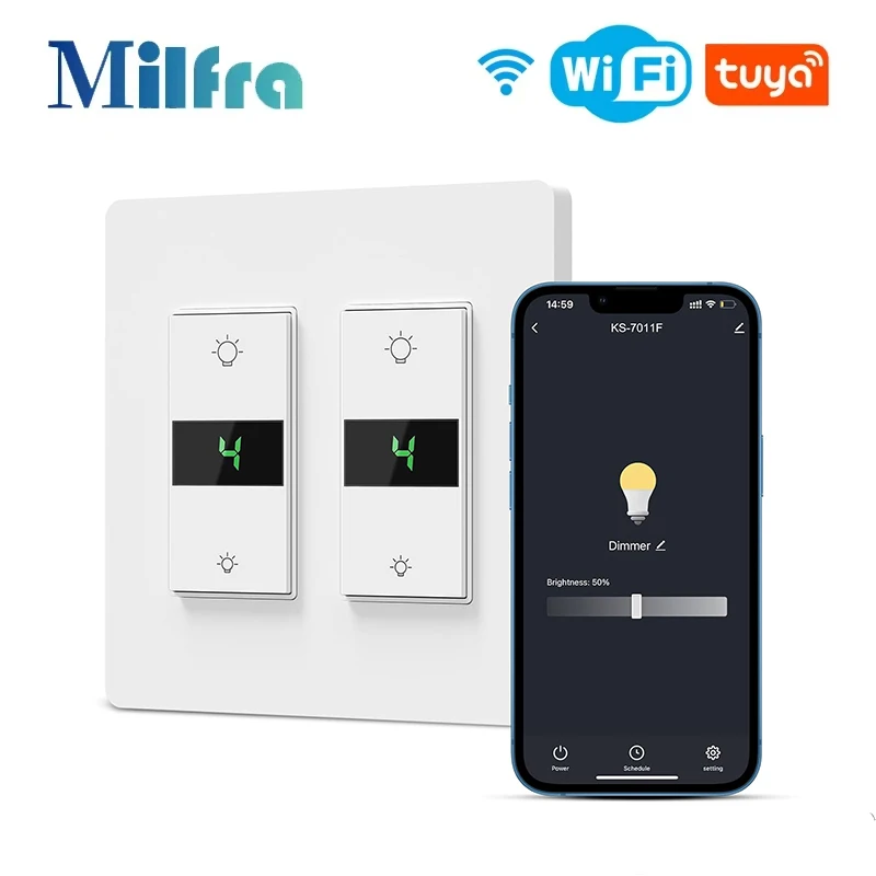 Tuya WiFi สมาร์ท Dimmer สวิตช์สัมผัส 3 ทิศทาง US มาตรฐานสวิตช์ไฟผนัง Smart Life Voice APP ควบคุมสําหรับ Google Alexa Home 1