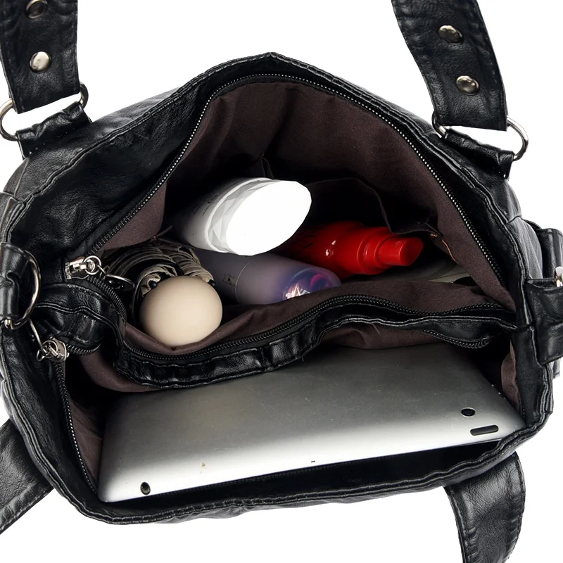 Large Capacity Washed Leather Single Shoulder Tote Bag for Women Fashionable Versatile Commuter Bag Soft PU Material - 6