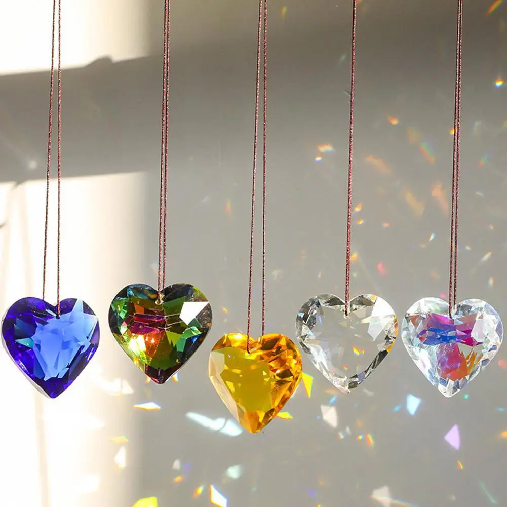 Suncatcher Heart Crystal Window Wind Chimes Hanging Pendant Home Curtain Outdoor Garden Hanging Ornament Decoration