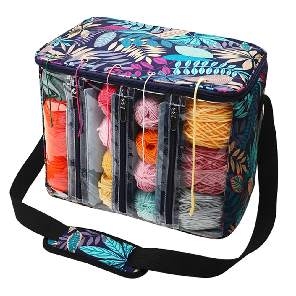 Knitting Needles Yarn Bag Portable Clear Visible 600D Oxford Thread Yarn Bag Telescopic Strap Lightweight for Sewing Accessories